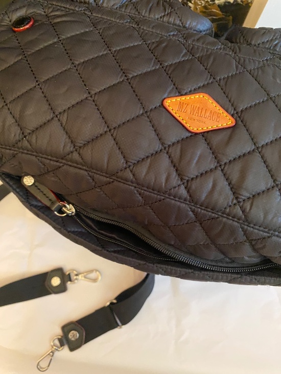 MZ WALLACE TOTE TRAVELER TOTE COSBY BLACK QUILTED SLIPS ON SUIT CASE HANDLE - Picture 10 of 16